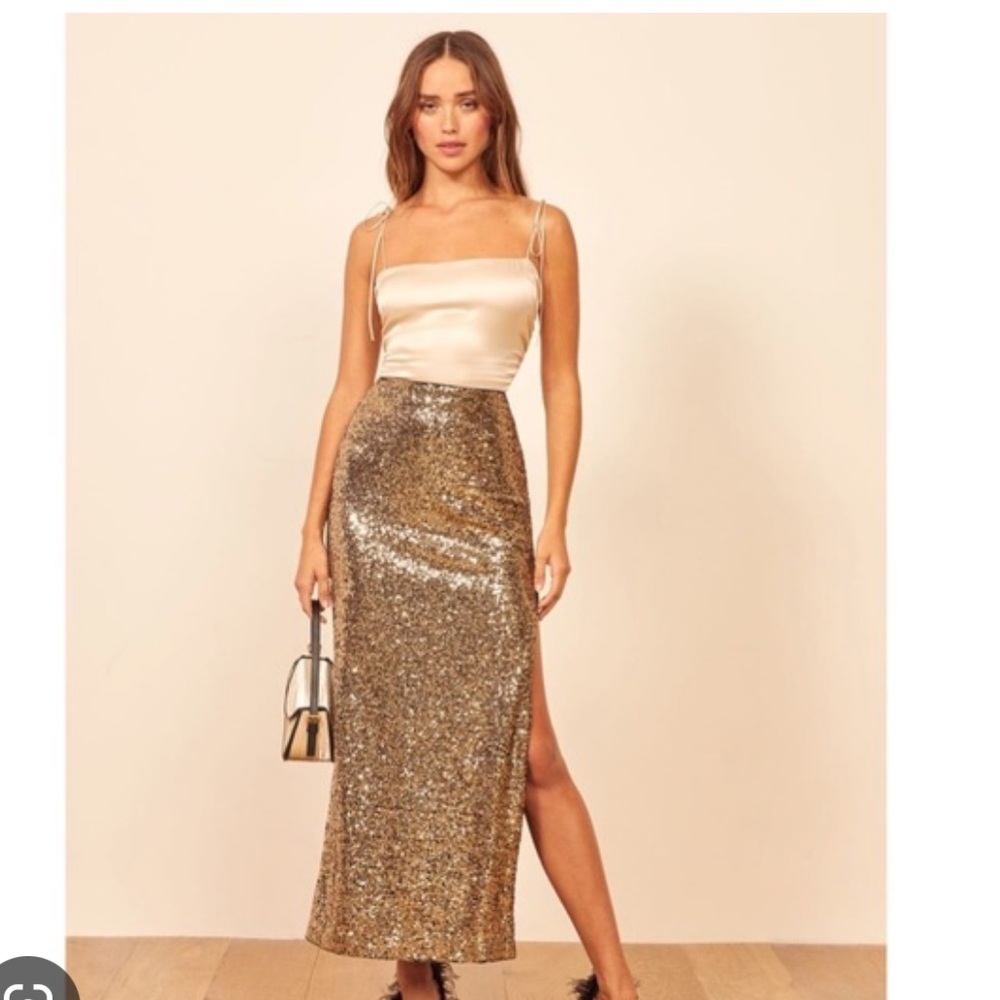 Reformation Gold sequin skirt
